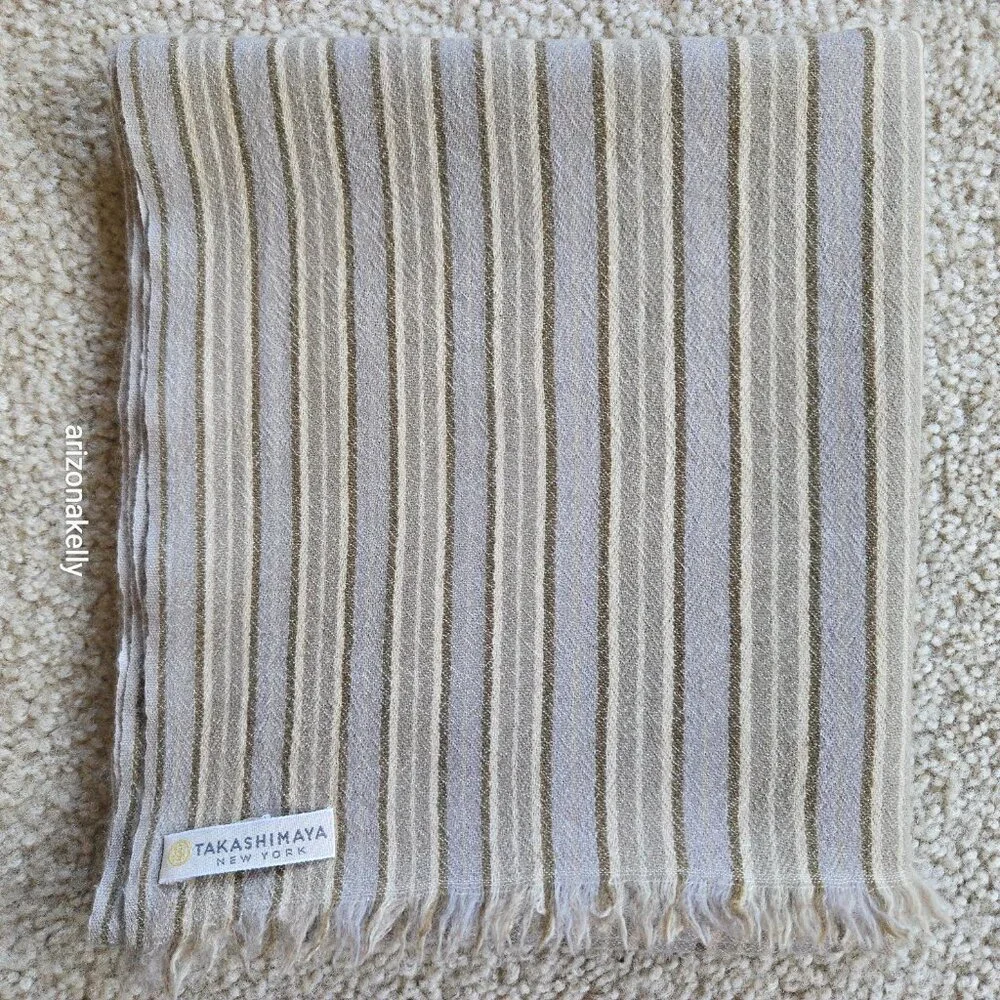 Takashimaya Cashmere Stripe Oblong Scarf